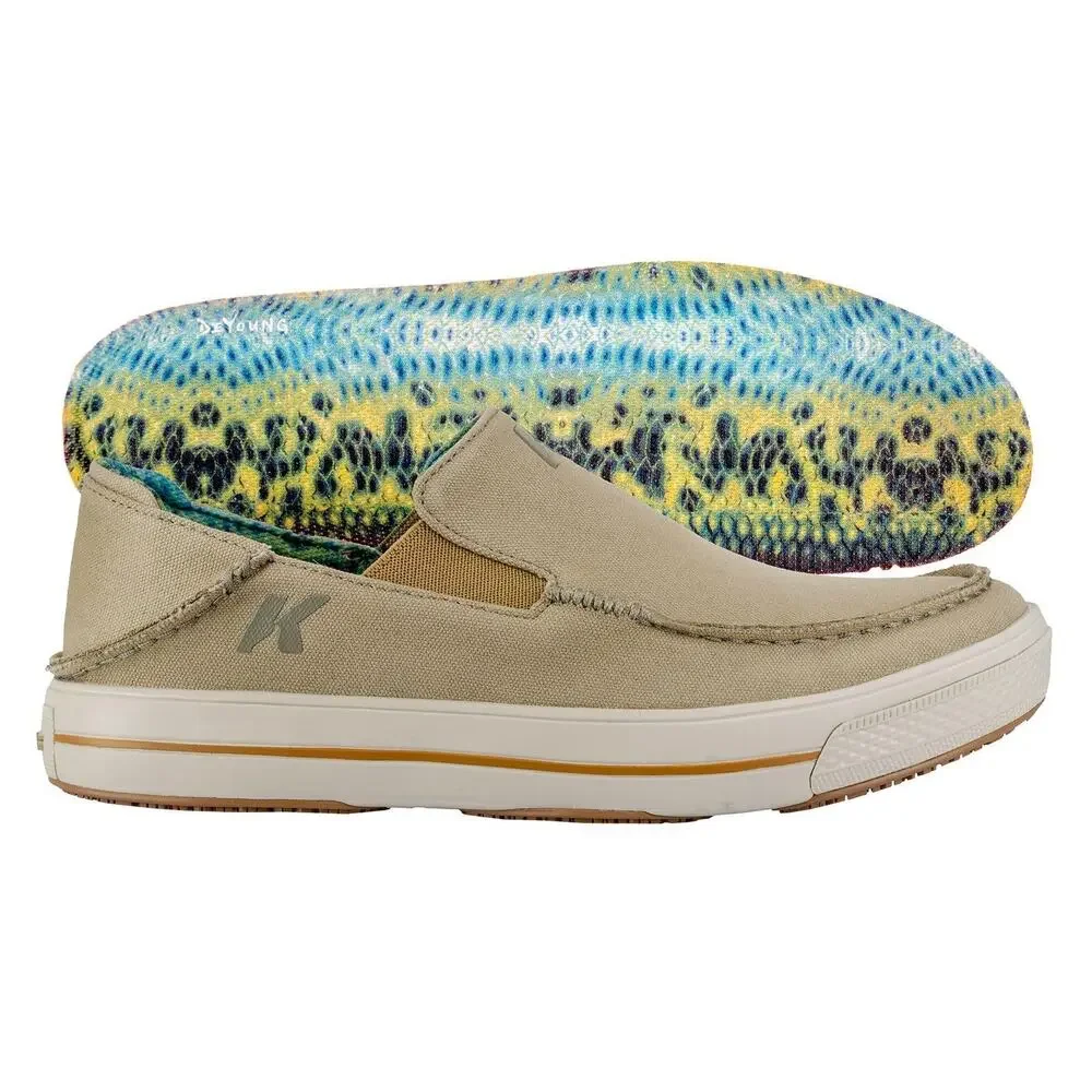 KORKERS FISH MOC BASS W/FIXED KLING-ON DECK SOLES, TAN, SIZE 13